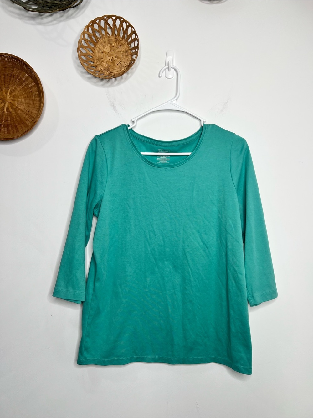 L.L Bean 3/4 Sleeve Cotton Crew Neck Top Size Large